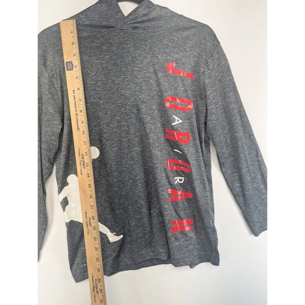 Jordan Boys Dri-FIT Hooded Long Sleeve Shirt Gray Jumpman Graphic Large 12-13Y